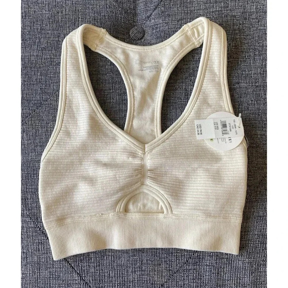 OFFLINE By Aerie Ribbed Ivory Sports Bra Size XXS New - Picture 1 of 5